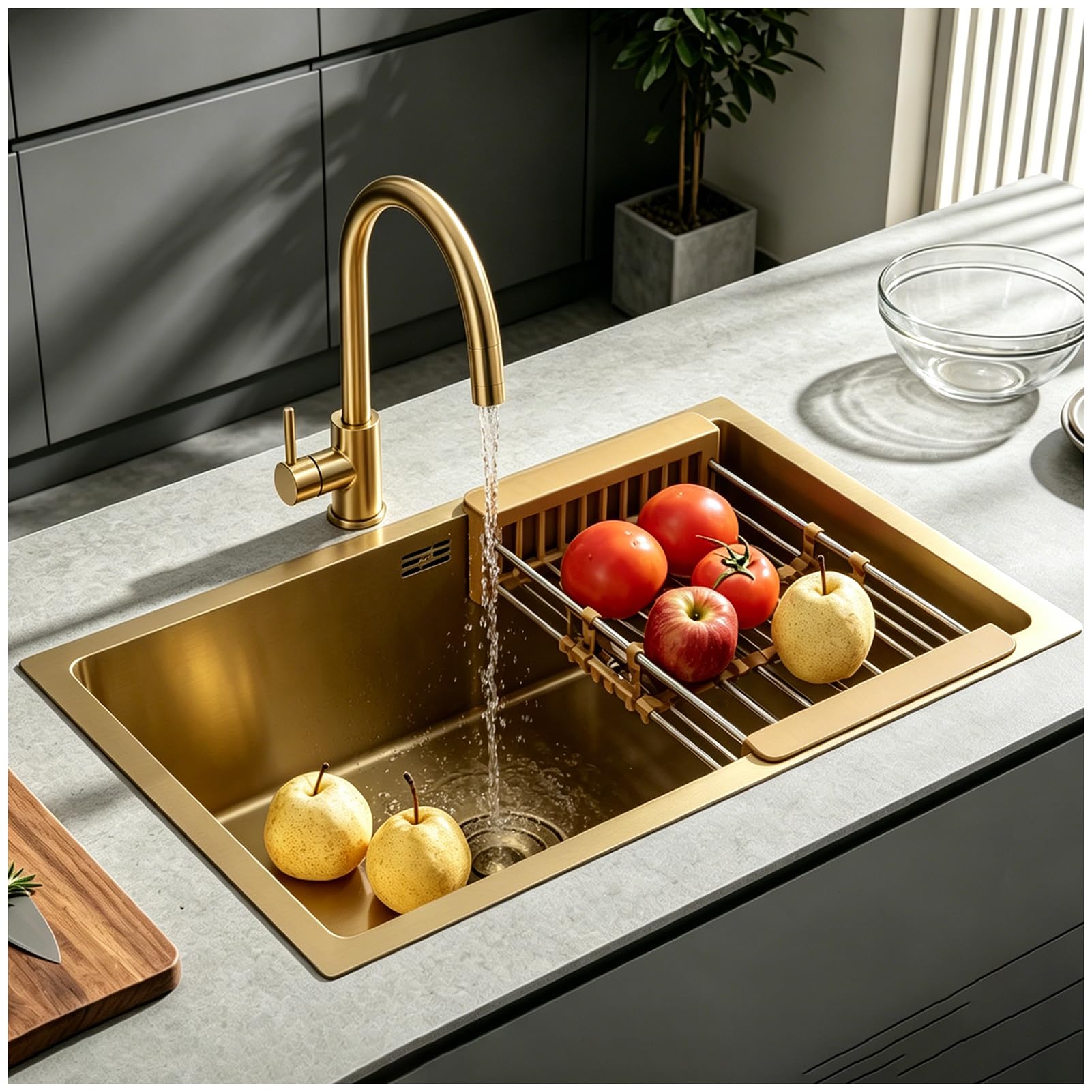 Fregadero de cocina grande de acero inoxidable de 80x50 cm con sifón completo
