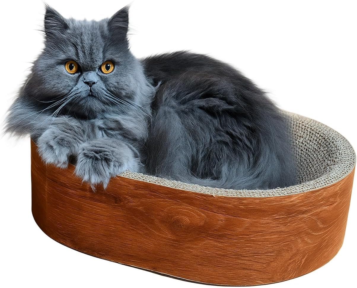 Lit griffoir pour chat en bois et carton durable