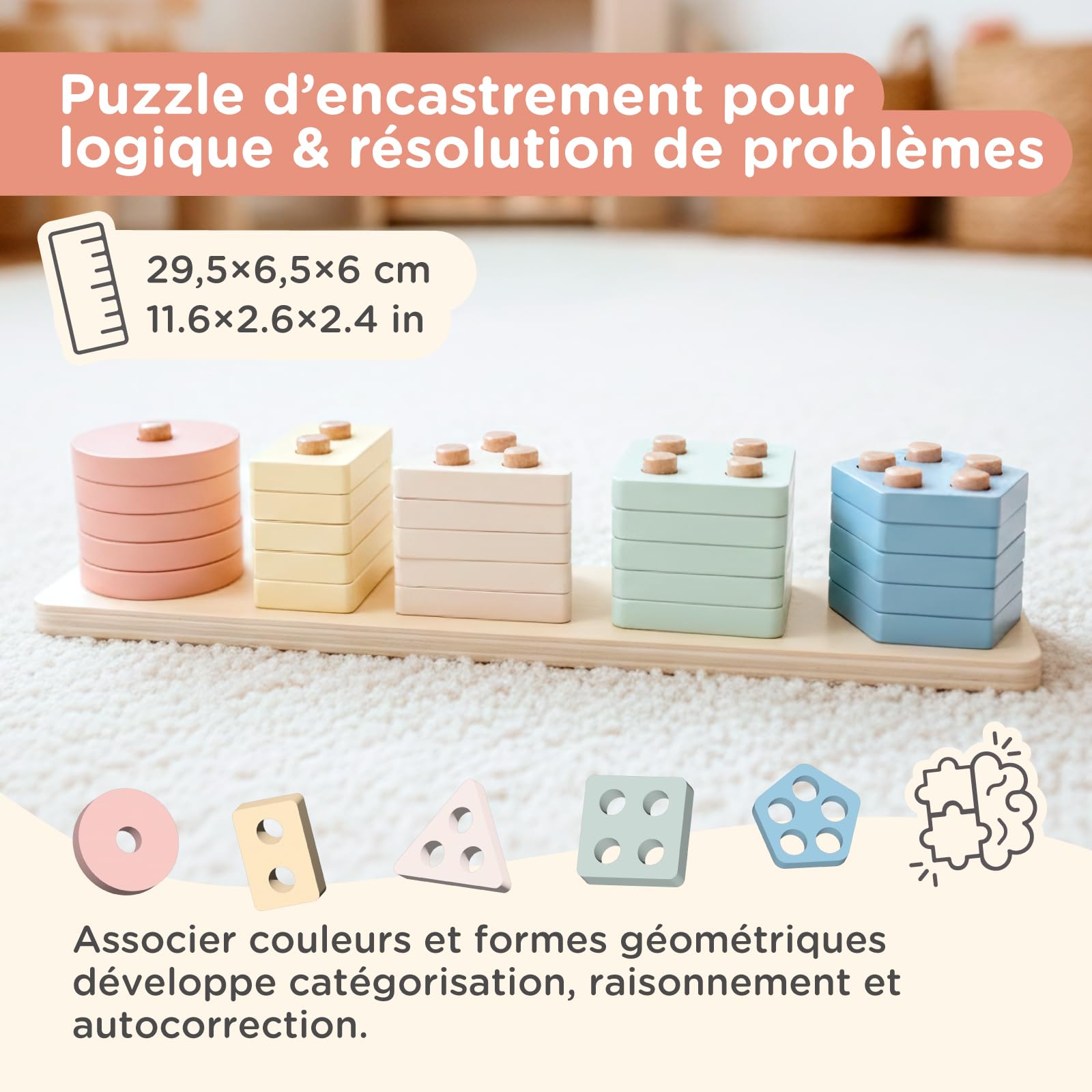 Nene Toys Jouet Montessori en Bois 3-en-1 pour Bébé 1 an – Arc-en-Ciel en Bois, Tour à Empiler & Jeu d’Encastrement – Jouet d’Éveil Enfant 1–3 Ans – Idée Cadeau Fille Garçon – Couleurs Pastel