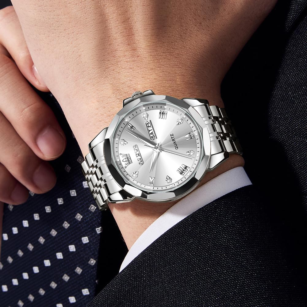 OLEVS Watches for Men Diamond Business Dress Analog Quartz Stainless Steel Waterproof Luminous Date Perfume Watch Luxury Fashion Wristwatch
