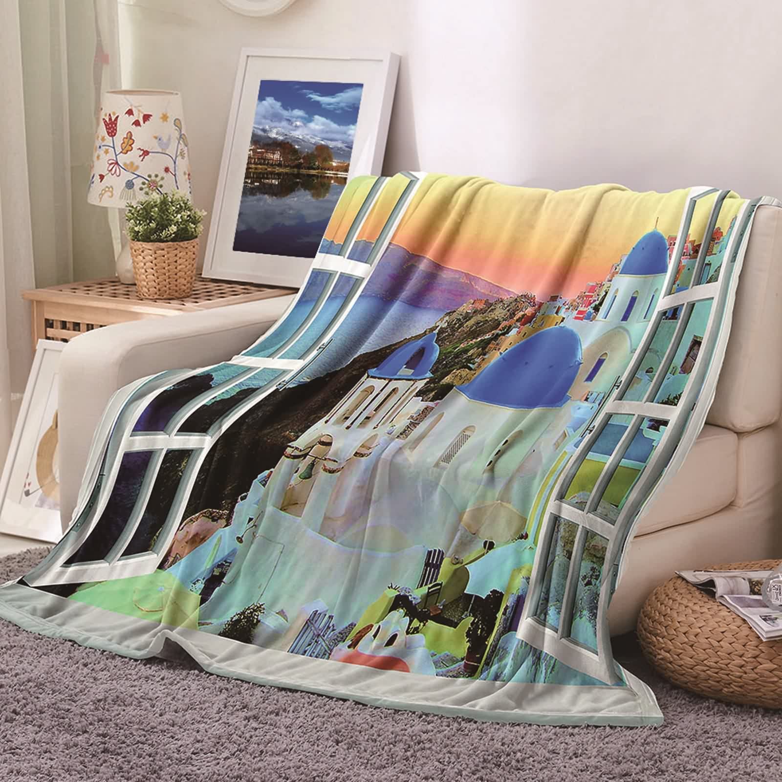 Plaid couverture polaire KnSam château pour vos soirées cocooning au canapé
