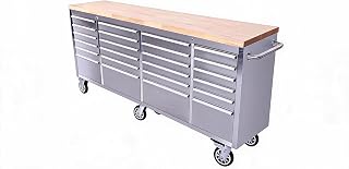 96" Rolling Tool Chest – 24 Lockable Drawers, Steel, Wood Top | Heavy-duty steel construction supports up to 450 lbs – built to withstand demanding workshop and garage environments