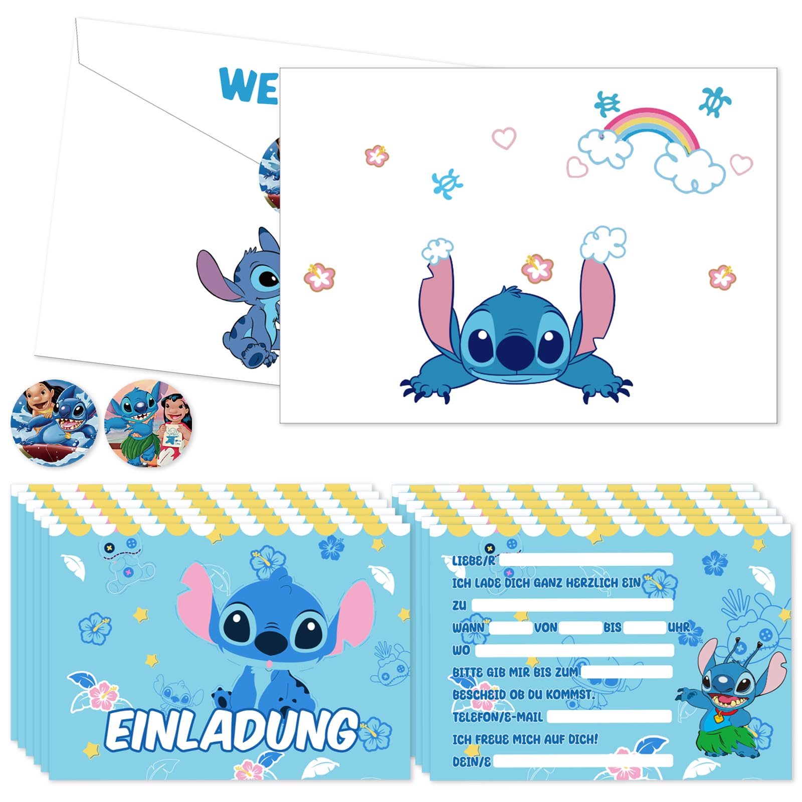 JIASHAPack of 12 Invitation Cards Children's Birthday, Stitch Invitation Cards Invitation Children's Birthday Stitch Invitation Cards Birthday, Party Invitations for Children's Birthdays (L)