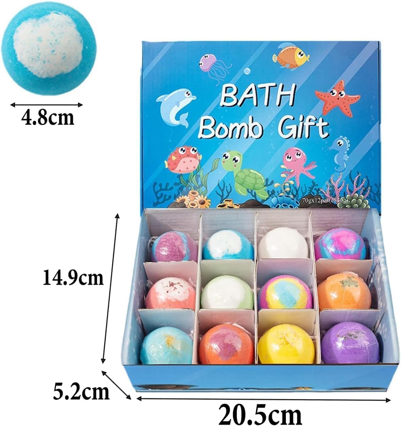 STOAT Bombe da Bagno Bambini con Sorpresa, 12Pz Scatola Regalo con Giocattoli, Naturali Bio, Schiuma Bagno Delicata per Ragazzi