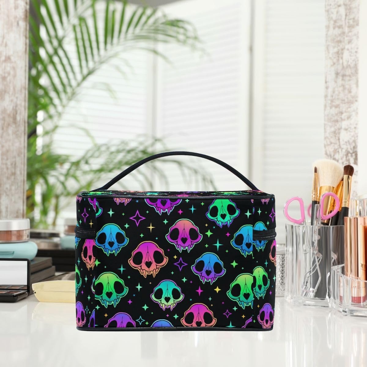 Makeup Bags, Rainbow Style Skull Makeup Organizer Bag Makeup Case Cosmetic Toiletry Bag for Girl Women Ladies