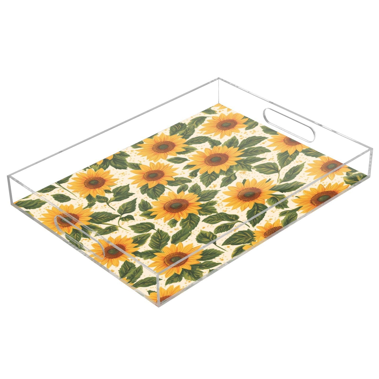 Msyxl Cute Sunflower Serving Tray for Coffee Table, Decorative Acrylic Tray Cute Sunflower Tray with with Handles for Breakfast, Ottoman, Countertop, 12x16 in