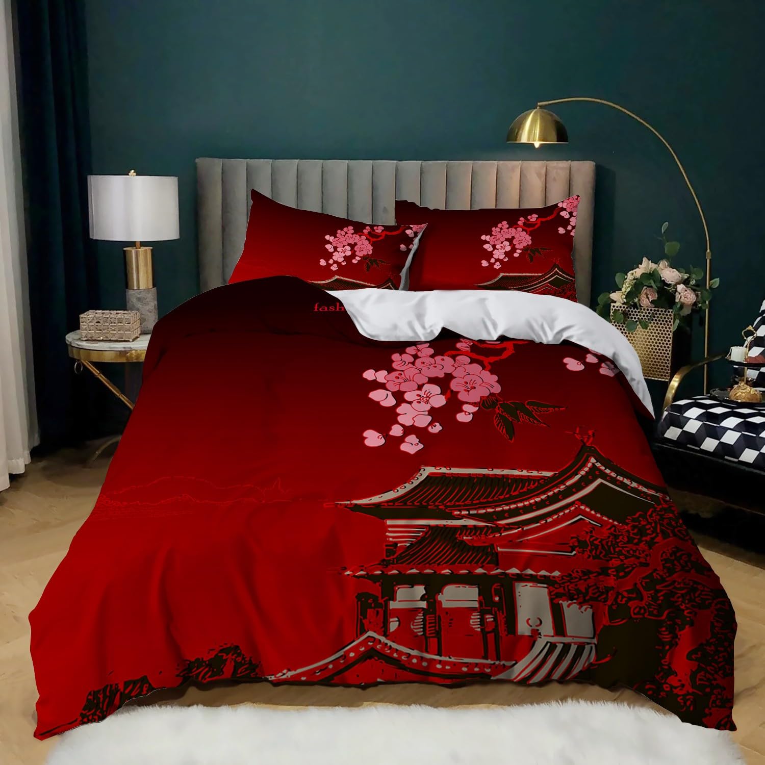 Fleurs de cerisier à la japonaise sur cette parure de lit poétique