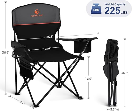 Miniatura 3 de LET'S CAMP Silla de campamento, paquete de 2 sillas plegables con bolsa enfriadora de 3 latas, silla de césped portátil con soporte para tazas,