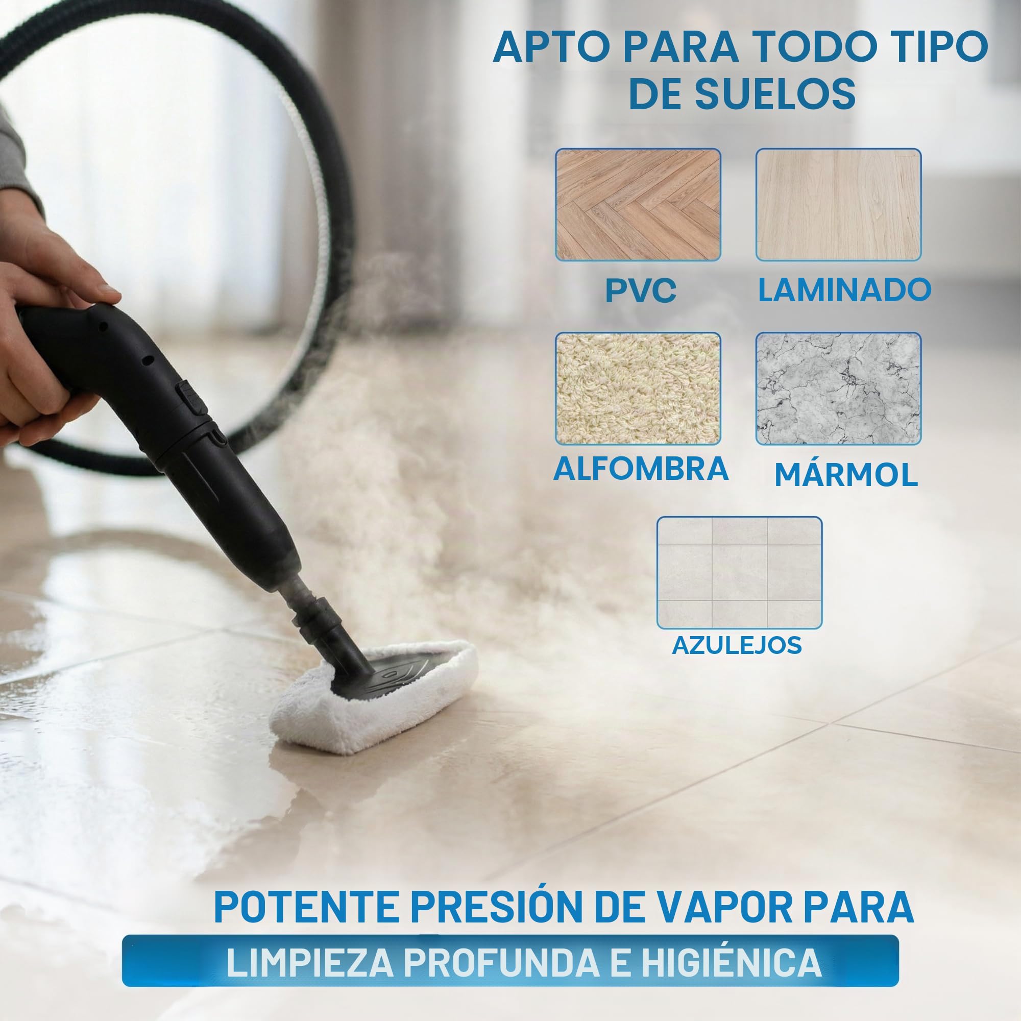 Powell Limpiador A Vapor De 2000 W - Mopa A Vapor Multisuperficie Para Alfombras, Suelos, Sofás Y Baños | Máquina Quitamanchas Con Accesorios Para Ventanas Y Azulejos - Negro
