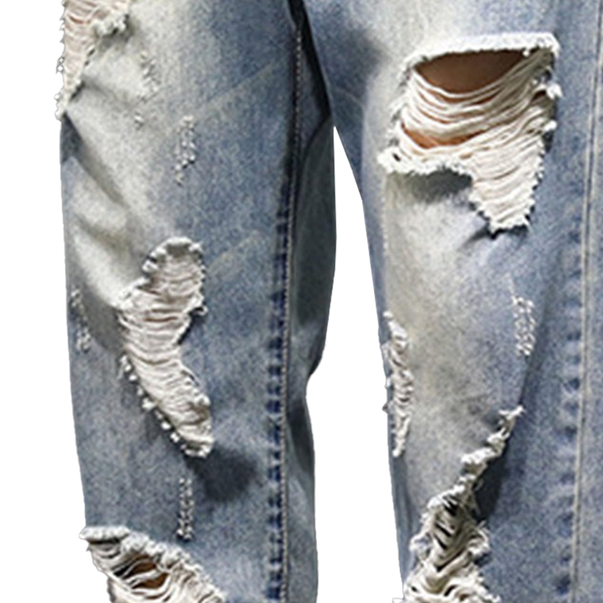 Jeans da uomo strappati slim gamba affusolata casual skinny in cotone invecchiato pantaloni alla moda per gli uomini