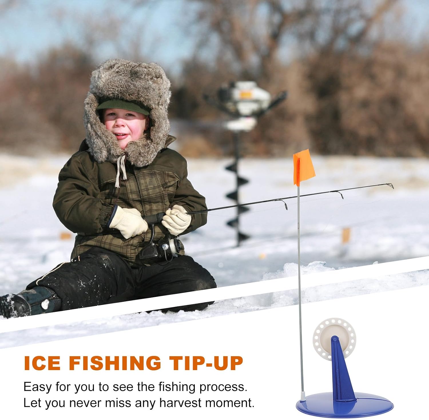 ARTIBETTER Portable Ice Fishing Tip-up Flag Winter Angling Flag Blue Disc with Automatic Tip-up for Convenient Ice Fishing Accessory
