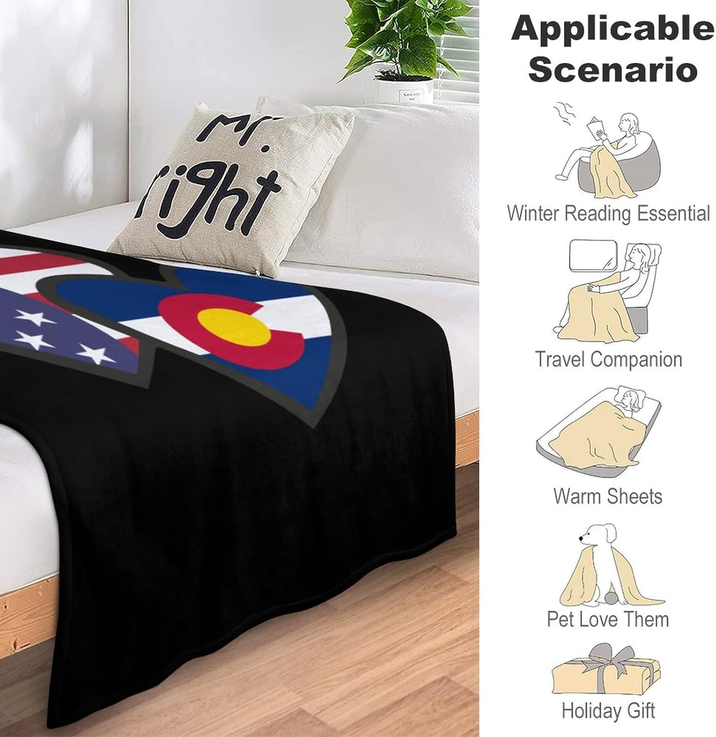 インターロッキング ハート アメリカのコロラド州の旗 フランネル毛布 軽量柔らかいあたたかい毛布ベッドソファ用