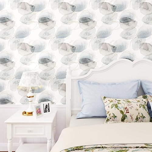 Miniatura 3 de WESTICK Papel tapiz abstracto gris dorado moderno, papel tapiz de acuarela extraíble, papel de contacto bohemio, papel de contacto blanco abstracto