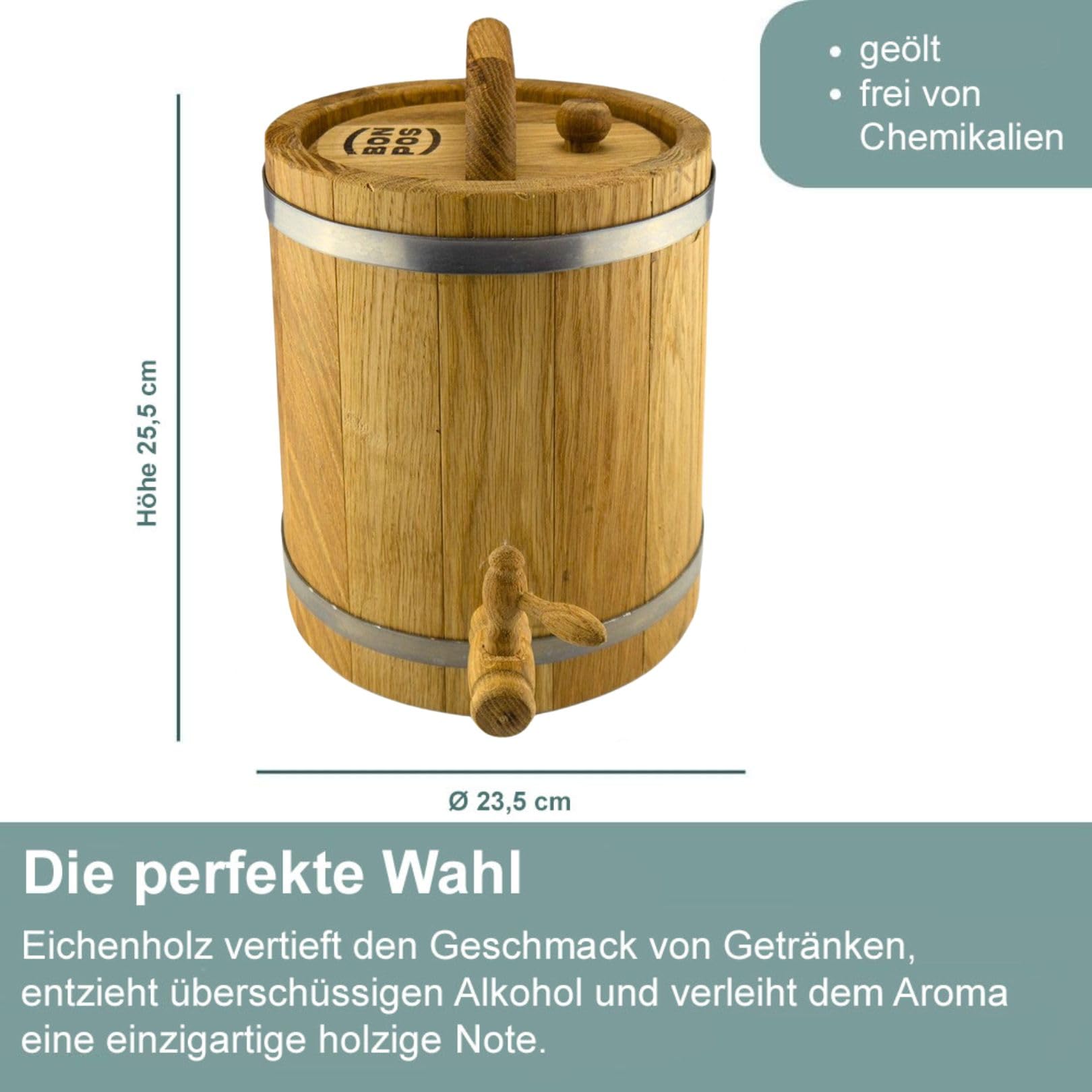 Botte in legno di quercia da 5 l, per liquori e vino