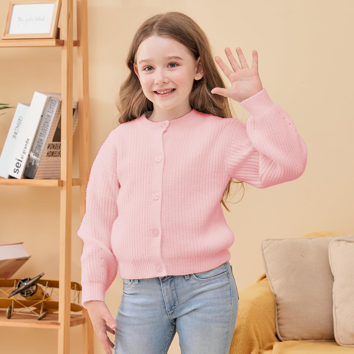 Girls' Cardigan with Button Loose Long Sleeve Shrug Sweaters Cropped Uniforms Kids Knit Sweater Outerwear - Image 5