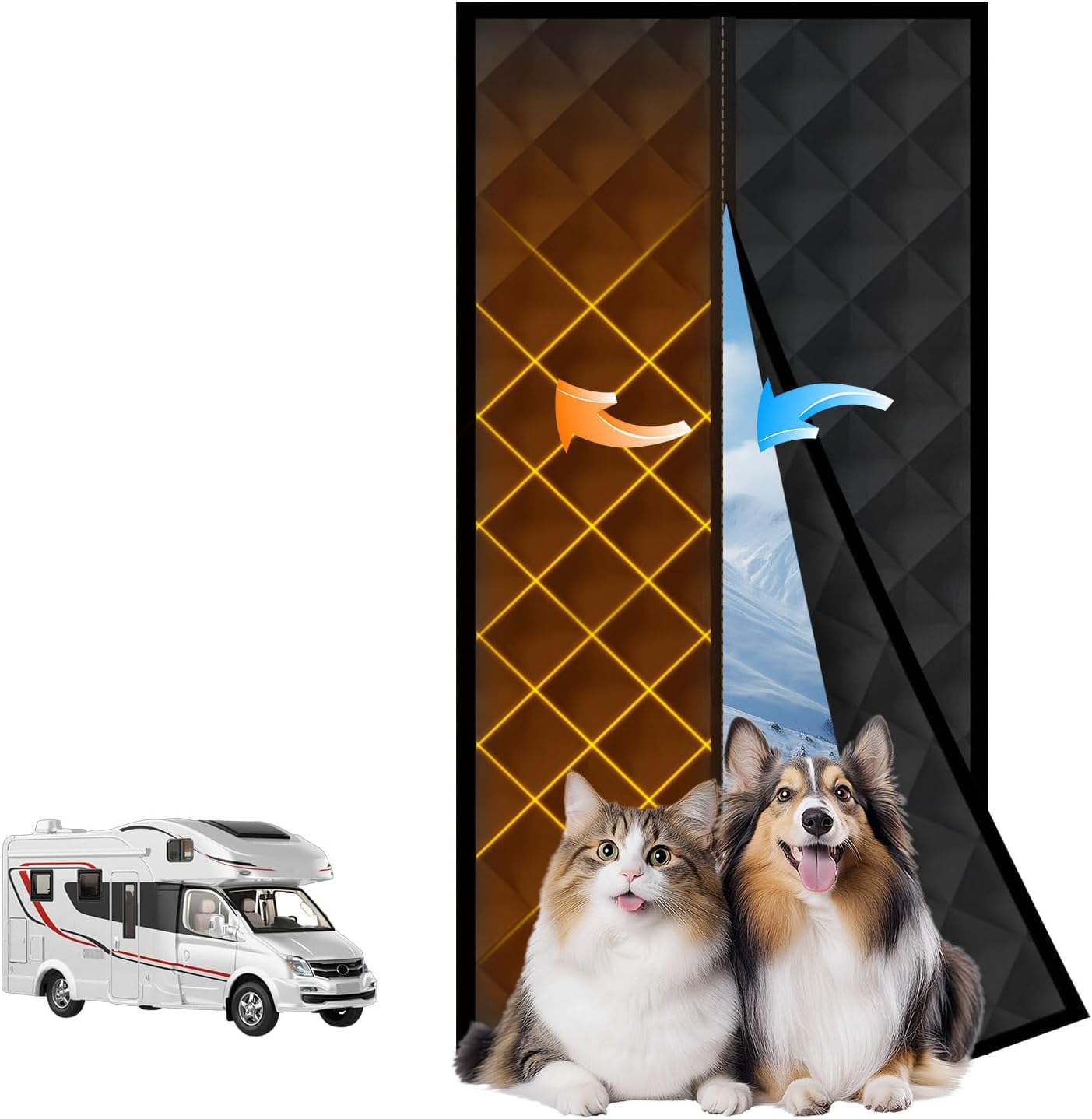 CCBASEBALL Magnetic RV Insulated Door Cover for Winter, 33'' x 80'' RV Door Insulation Curtain with Thickened Cotton, Waterproof Thermal Insulated Door Blanket for Motorhome,Travel Trailers, Camper