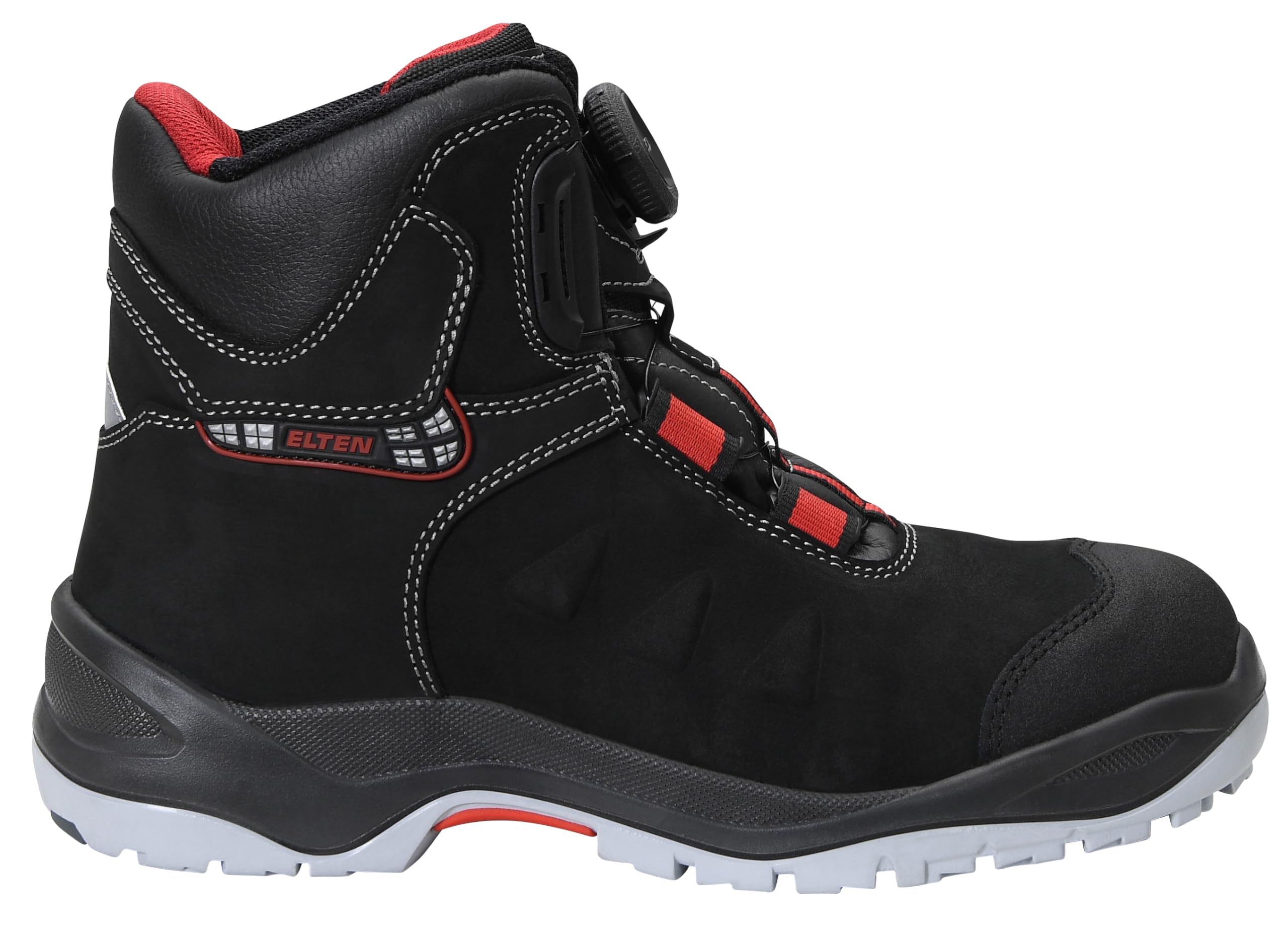 ELTEN TILL BOA Mid ESD S3, zapatos de seguridad, mujeres y hombres, cuero, puntera de acero, ligero, robusto, negro/rojo, tamaño: 42