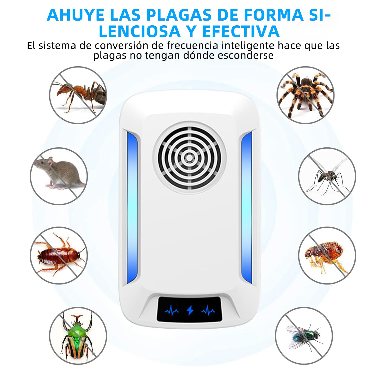Ultrasónico de Plagas,6 Pack Antimosquitos Electrónico y Ahuyentador de Roedores, Repelente Ultrasónico Ratas para Anti Mosquitos, Moscas, Ratones, Cucarachas, Arañas, Roedores(Blanco)
