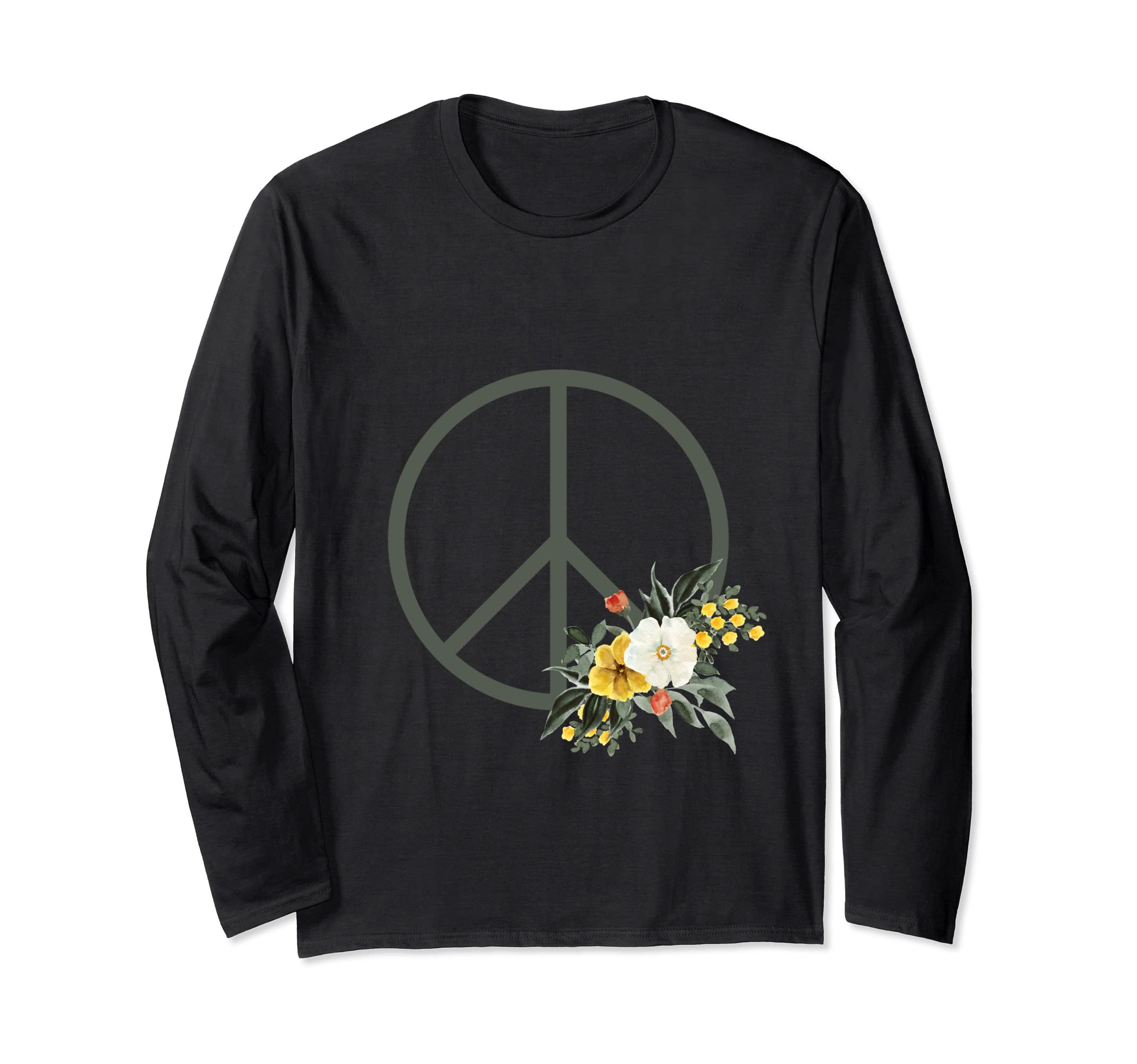 Peace Sign with Flowers Long Sleeve T-Shirt
