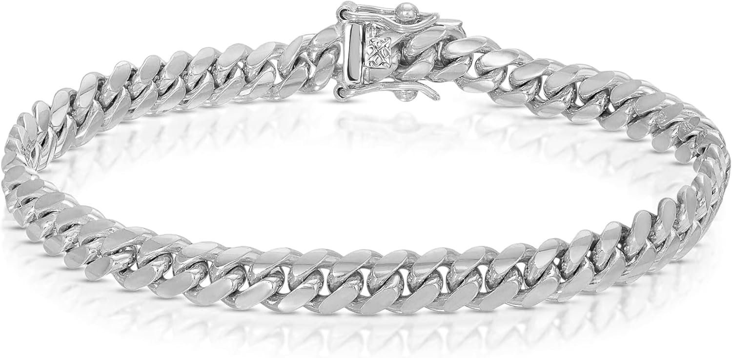 CG&KYGG 6mm Miami Cuban Link Chain 14K White Gold Plated 316L Stainless Steel Necklace or Bracelet for Mens Womens(Double Safety Clasp, Birthday Gift)