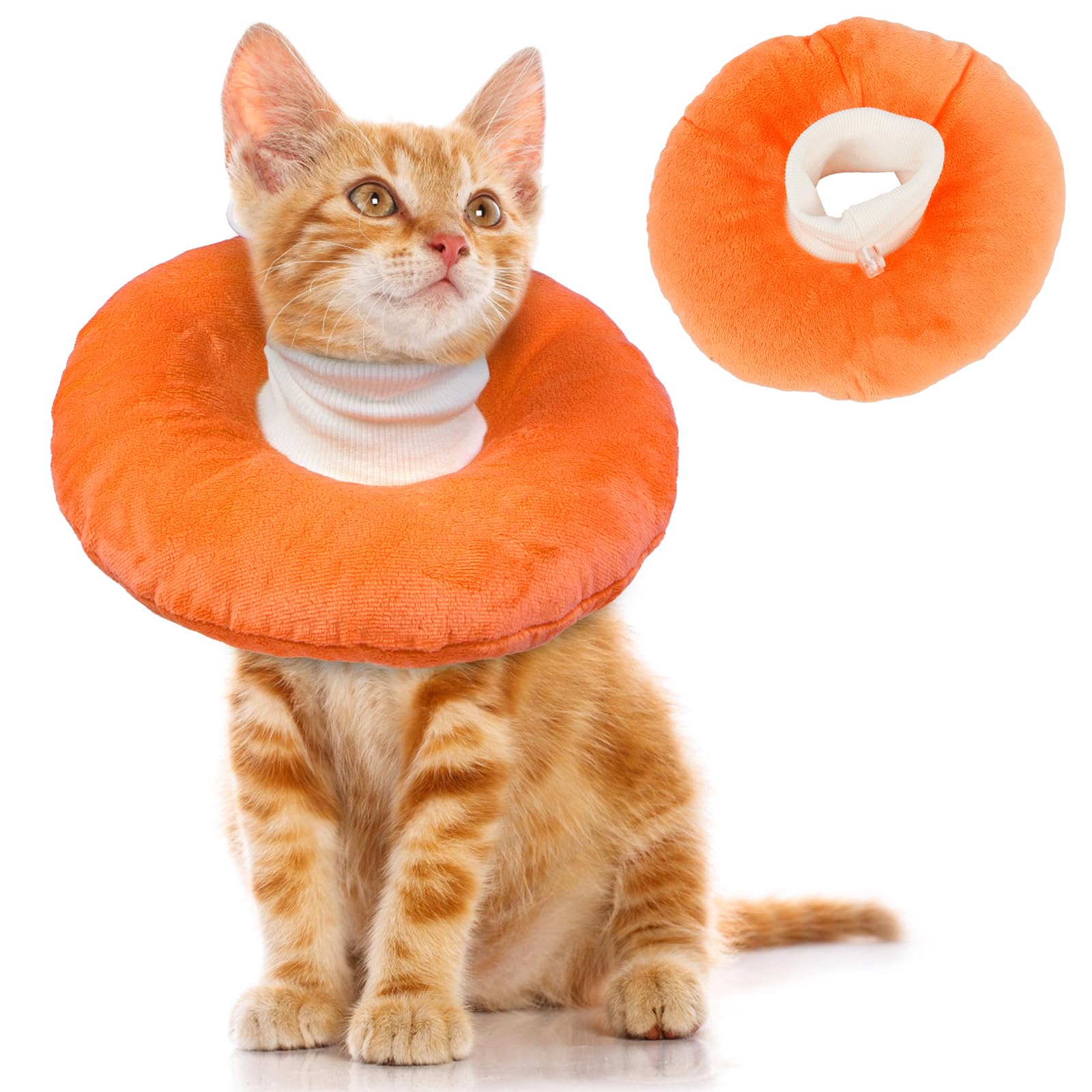 Hjumarayan Cat Cones to Stop Licking, Cat Recovery Collar, Soft Donut Collar, Adjustable Kitten Doughnut Collars, Elizabethan Collars for Cats, Orange M