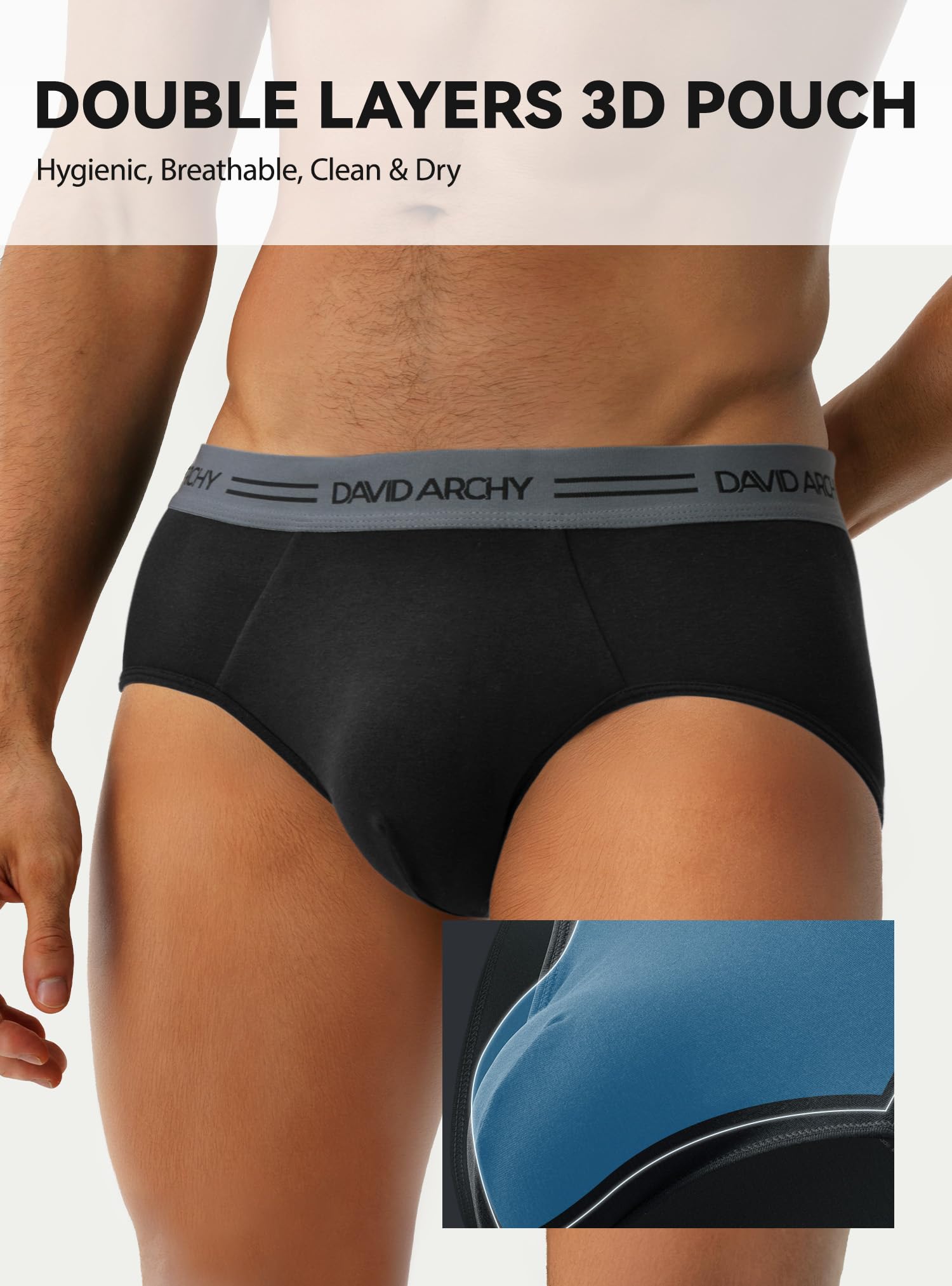 DAVID ARCHY Męskie slipy wielopak, rozciągliwe klasyczne slipy męskie, bawełna męska, miękkie oddychające worek 3D 35mm Belt Shorts, czarny *6, XL