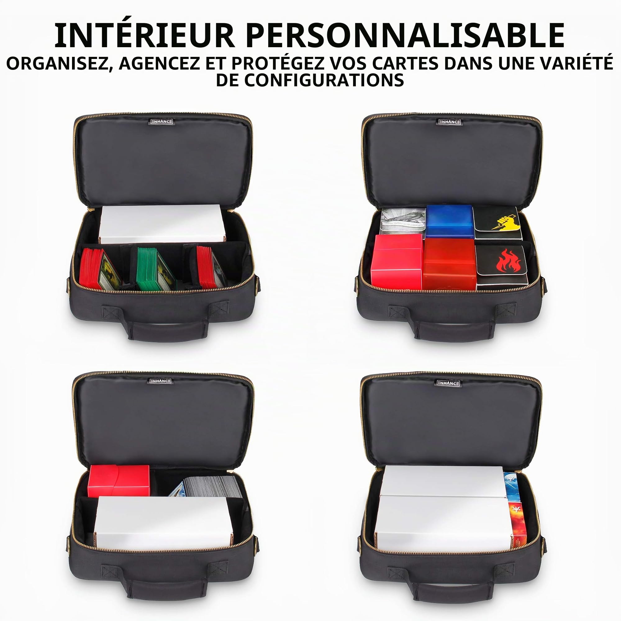 Enhance Sac de Voyage Bandoulière pour Cartes MTG avec Compartiments Séparateurs, Rangement pour Crayons, Dés et Jetons - Compatible avec Magic The Gathering, Jeux de Cartes Contre l'Humanité et Plus