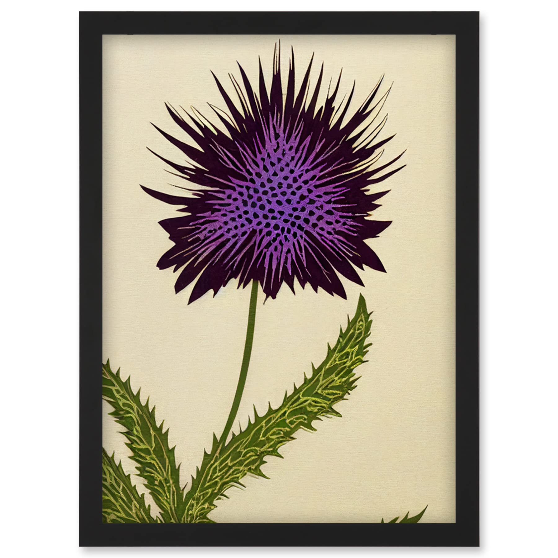 Wee Blue Coo Stylized Modern Purple Scottish Thistle Flower Illustration Artwork Framed Wall Art Print A4