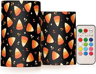 Vdsrup Flameless Candles Set of 2 Candy Corn LED Candles with Timer Battery Operated Black Candle Lights Flickering with Remote for Home Bedroom Decoration