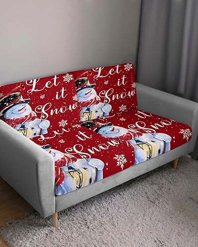 Miniatura 3 de Wowouhiya Fundas de cojín para sofá de Navidad, funda elástica para sofá con parte inferior elástica, fundas de sofá con diseño de nieve y copos de