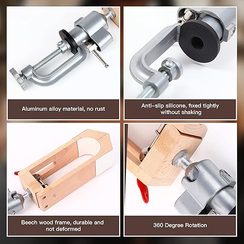 Miniatura 5 de Abrazadera de caballo de costura de cuero, herramienta para trabajar en cuero, abrazadera de costura de madera, tejedor giratorio de 360°, artesanía