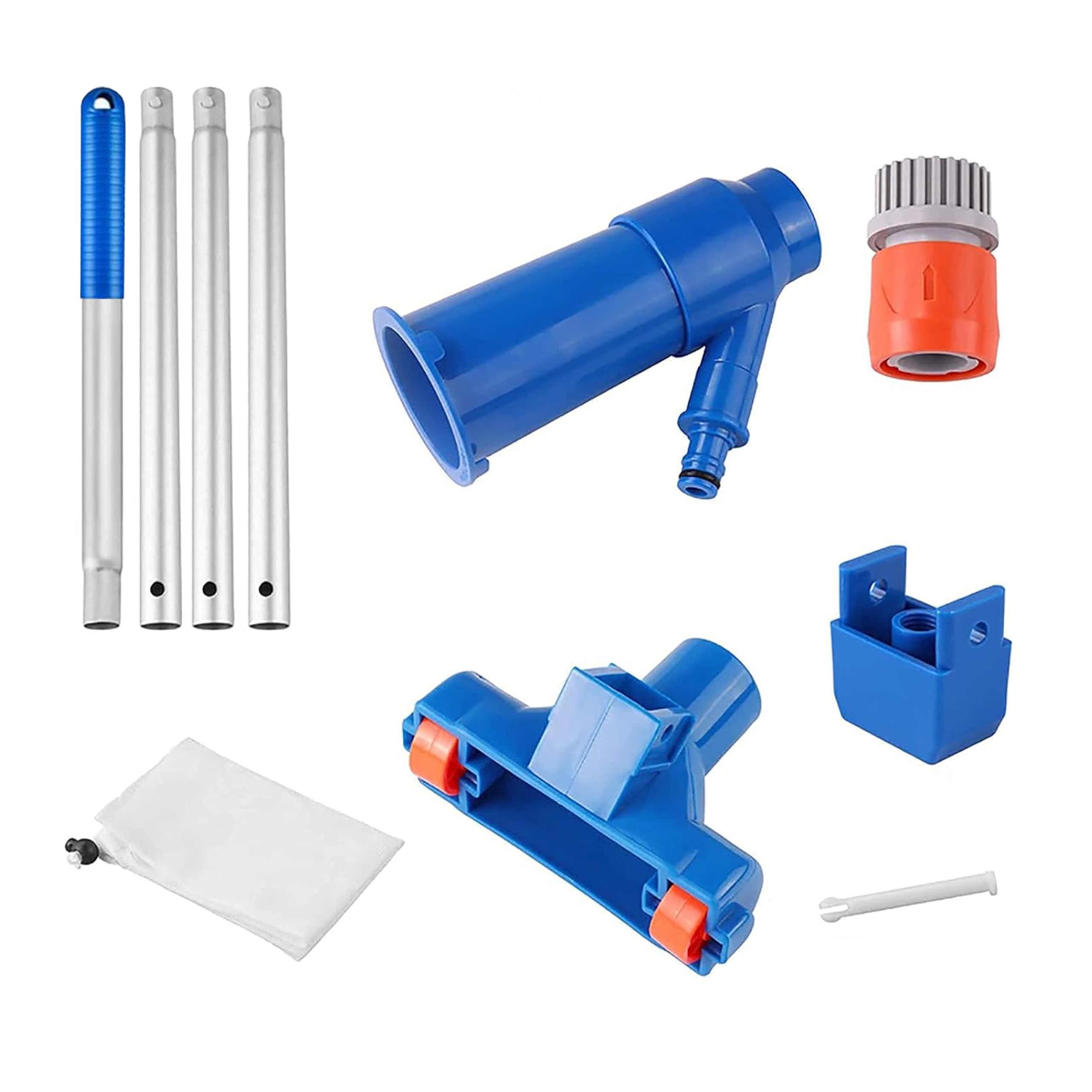Aspirateur de piscine avec tige télescopique - Nettoyage manuel pour spa et jacuzzi - Sac filtrant réutilisable - Aspirateur jet d'eau pour fond de piscine dans le jardin