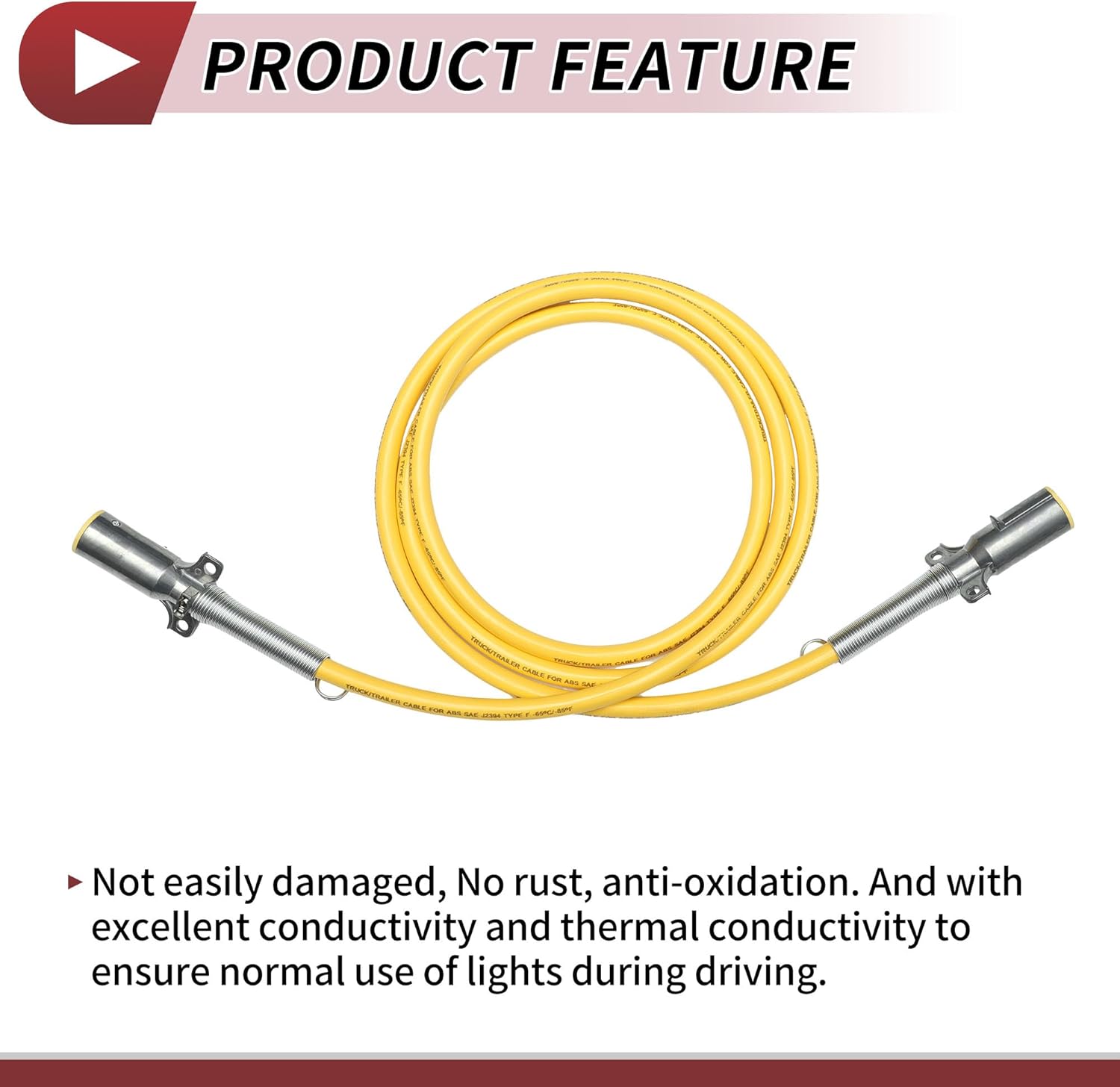7 Way Straight Coiled Electrical Power Trailer Cord Wire Male Plug Trailer Plug Extension Cable for Semi Trucks Tractors 15 Feet Yellow Zinc Alloy