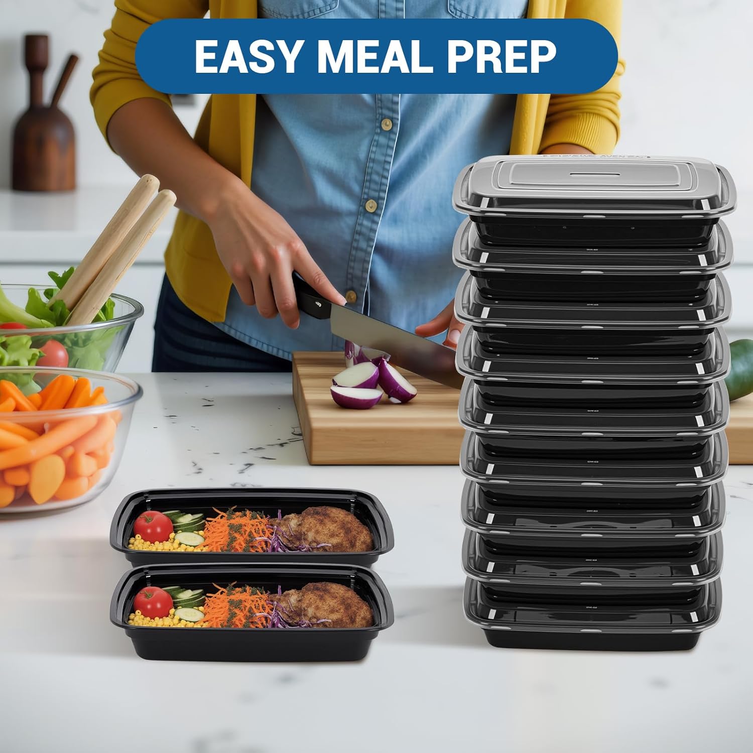 50-Pack 24 oz Reusable Meal Prep Containers 1 Compartment Food Storage Containers with Lids, Bento Box, Stackable, Microwave/Dishwasher/Freezer Safe, BPA Free - Image 6