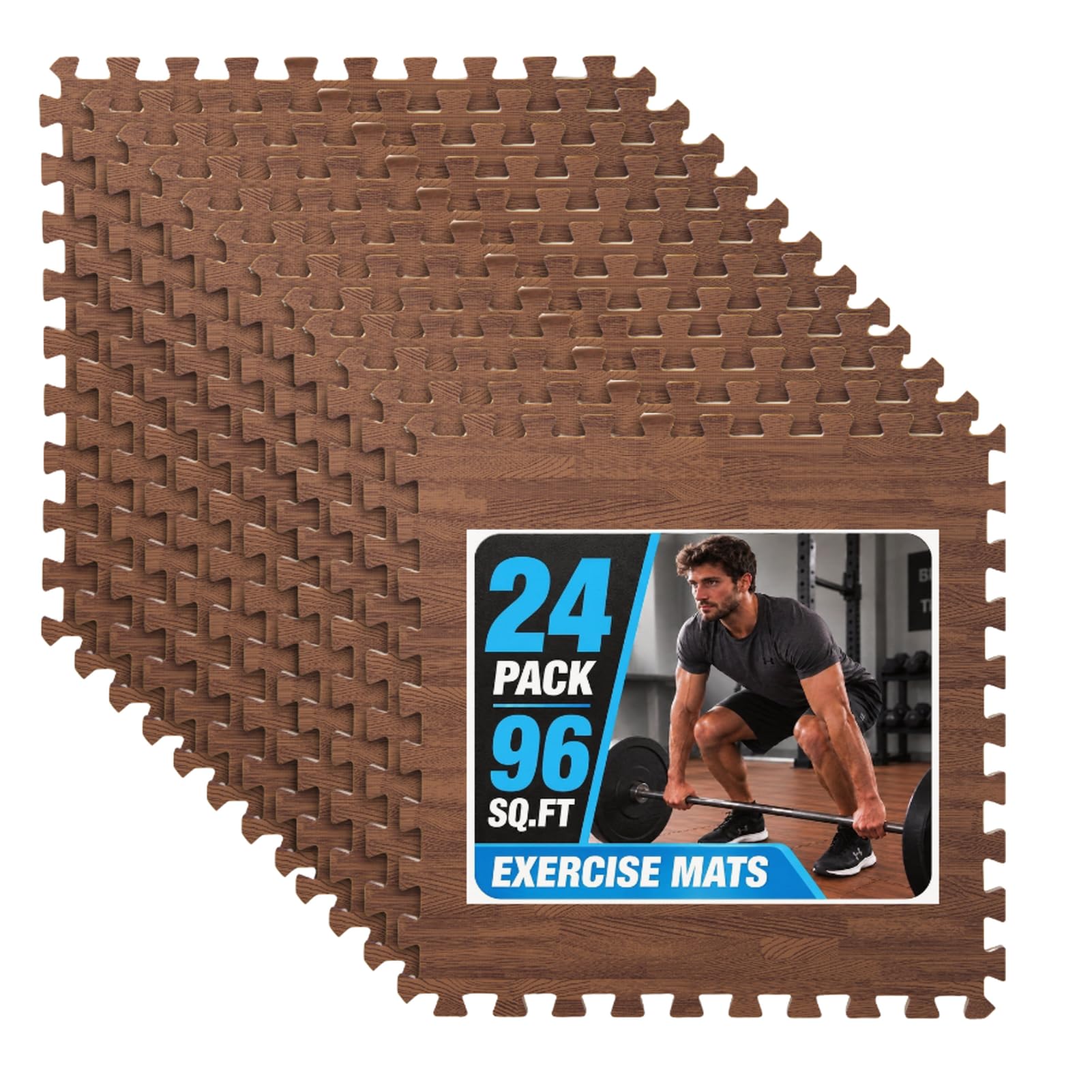 Art3d EVA Puzzle Exercise Mats, 24"x24", 1/2" Thick,24-Pack,Dark Walnut