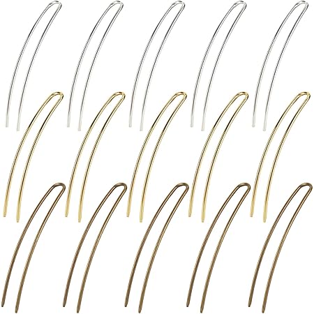 Amazon Com 15 Pack Gold Silver Bronze Metal Alloy U Shaped Long Hair Fork Pins Chopsticks Hairpins Picks Hair Sticks Shawl Pin Hairclips Simple Fast Bun Chignon Holder Accessories Bulk Beauty