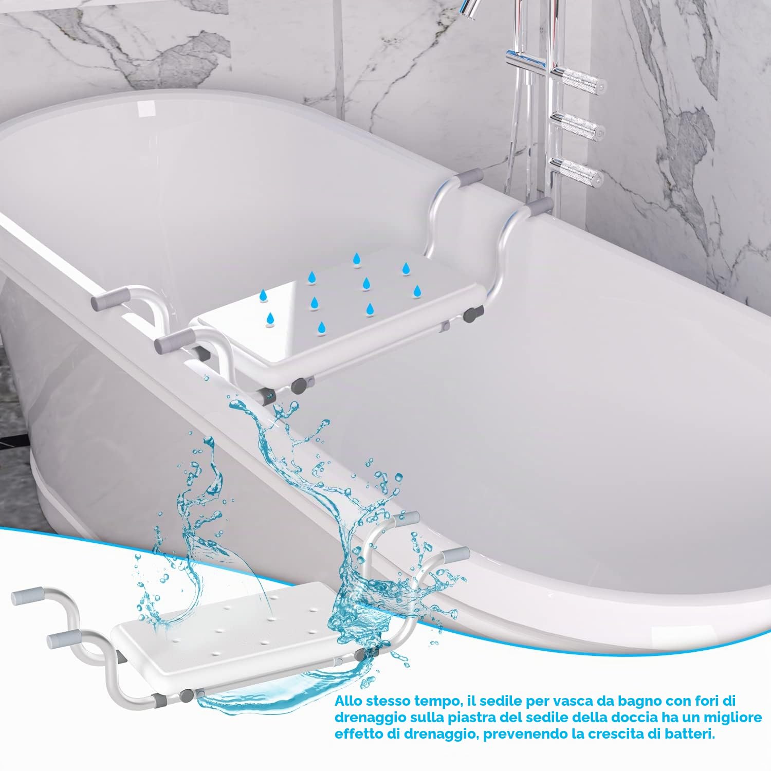 Sonnewelt Sedile per vasca da bagno, 72 x 22,5 x 19 cm, portata 136 kg, per vasca da bagno, generico, adatto per il bagno di casa