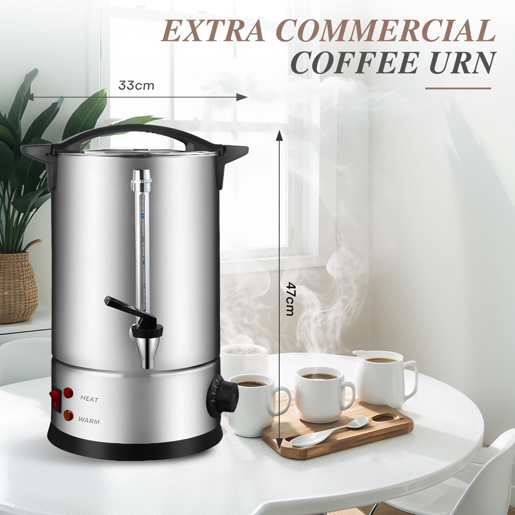 Percolateur à Café 12L avec Acier Inoxydable Filtre, 80 Tasses Cafetière Commerciale En Acier Inoxydable, Maintien au Chaud, Pour Événements Et Traiteur, Pour Appareil Chauffe Eau Thé Chocolat