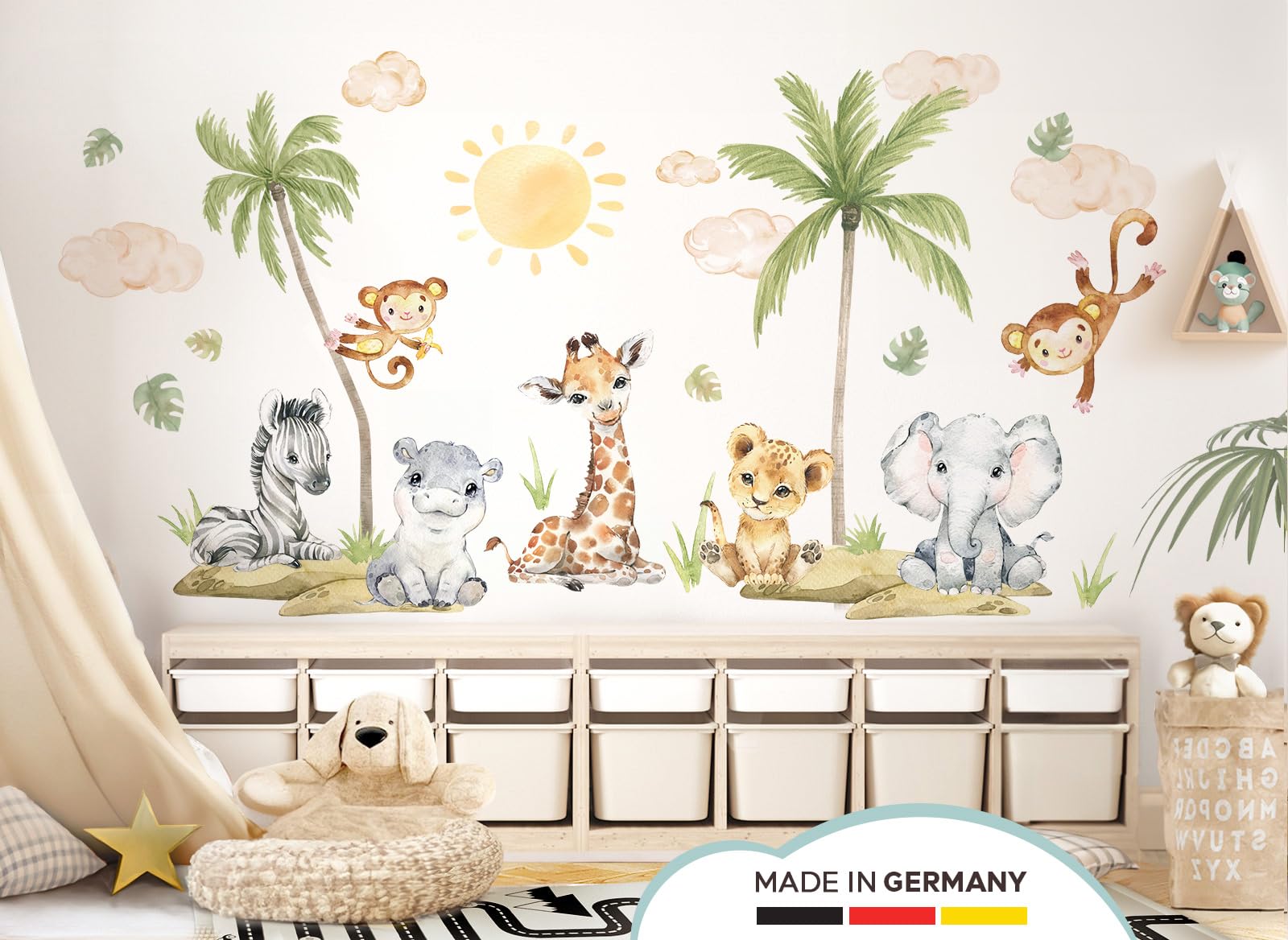 Little Deco XXL Wandsticker Baby Safari Tiere Wandtattoo Set Kinderzimmer Wandaufkleber Löwe Giraffe Elefant Babyzimmer Wanddeko DL5114-05
