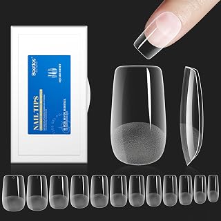 Beetles Gel X Nail Tips Etch X Soft Gel Nail Tips 504Pcs Pre Filed Half Matte Short Square Full Cover Nail Tips False Fake Clear Acrylic Press on Nails for DIY Nail Extension and Salon Use