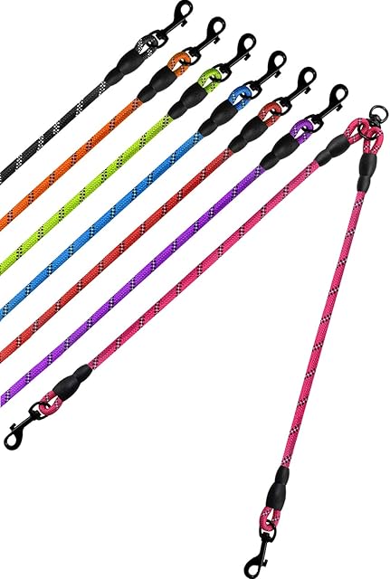 Taglory Dog Lead Splitter,Reflective 2 Dog Lead for Puppy Small Medium Dogs,30 inches Pink