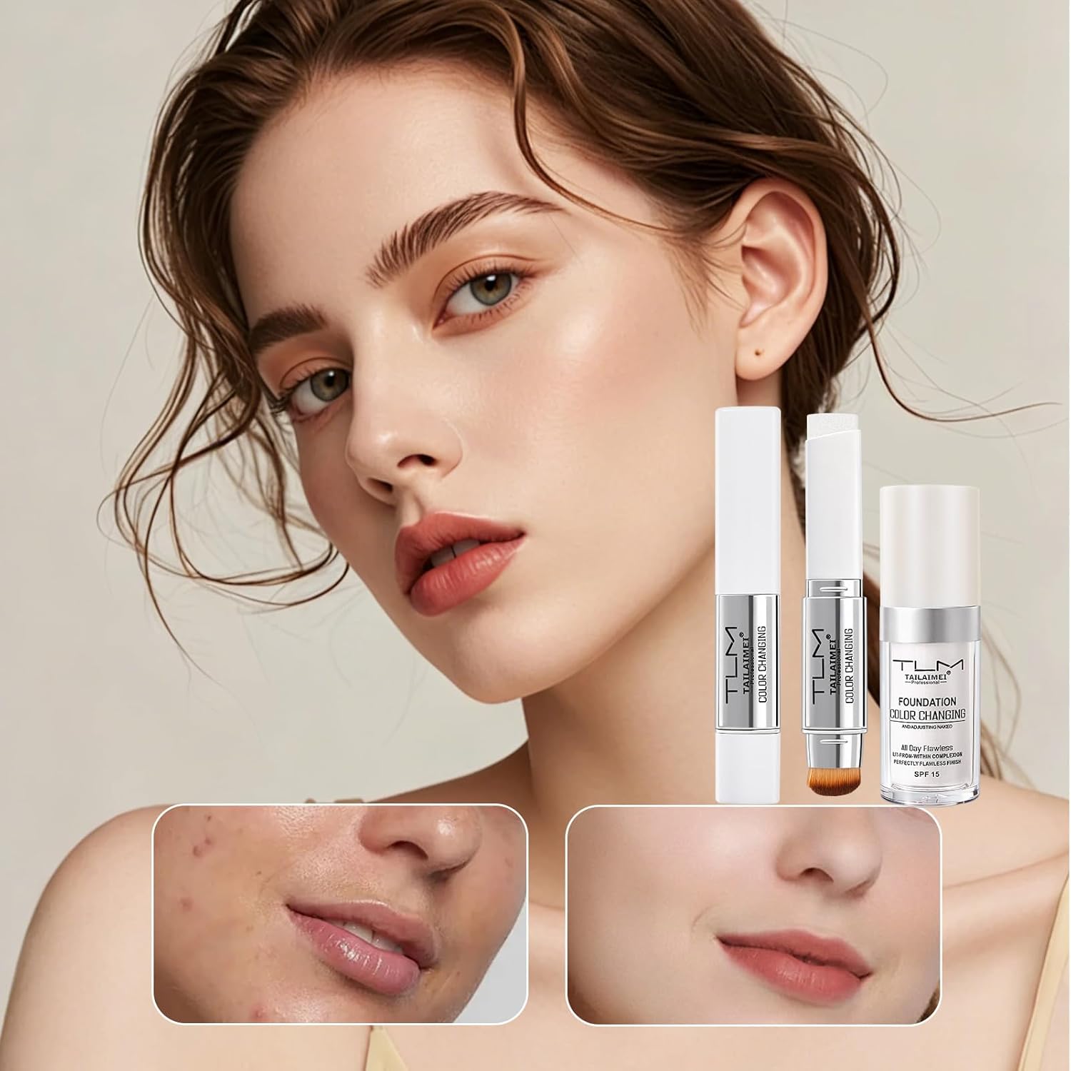 Color-Changing Foundation Stick, Dual-Ended Full Coverage Foundation with Ultra-Fine Bristle Brush, Create a Lightweight, Long-Lasting and Charming Makeup Look NATURAL 15g - Image 5