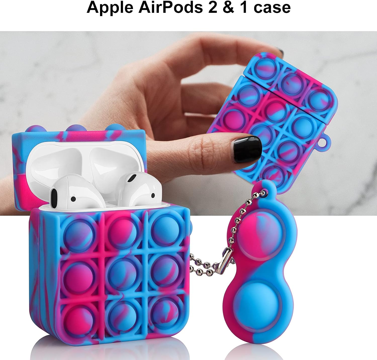 Buy VOFUOE for AirPods Case 2\u00261 with Keychain Pop Fidget Sensory Toys Push  Bubble it Cases Soft Silicone Apple AirPod Cover Shockproof Stress Reliever  Pop Sound Case for AirPods 2\u00261(Blue Red) Online