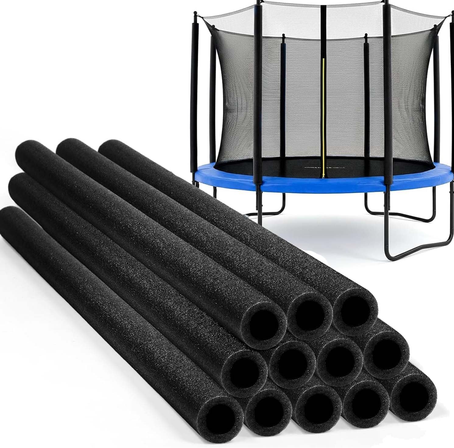 12Pcs Trampoline Pole Foam Sleeves - 34.6 Inch Waterproof Round Tube Protective Trampoline Spring Cover Padding, Foam Tubing Protective Trampoline Net Poles with 2.5cm-2.6cm Diameter (Black)