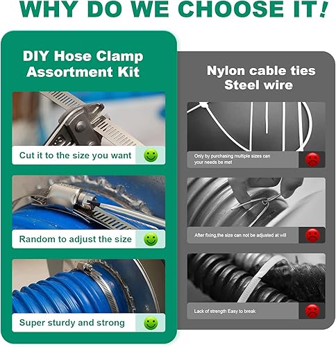 Miniatura 5 de Abrazaderas de manguera de 20 pies, kit surtido de abrazaderas de manguera de acero inoxidable 304, correas de metal con agujeros + 10 sujetadores,