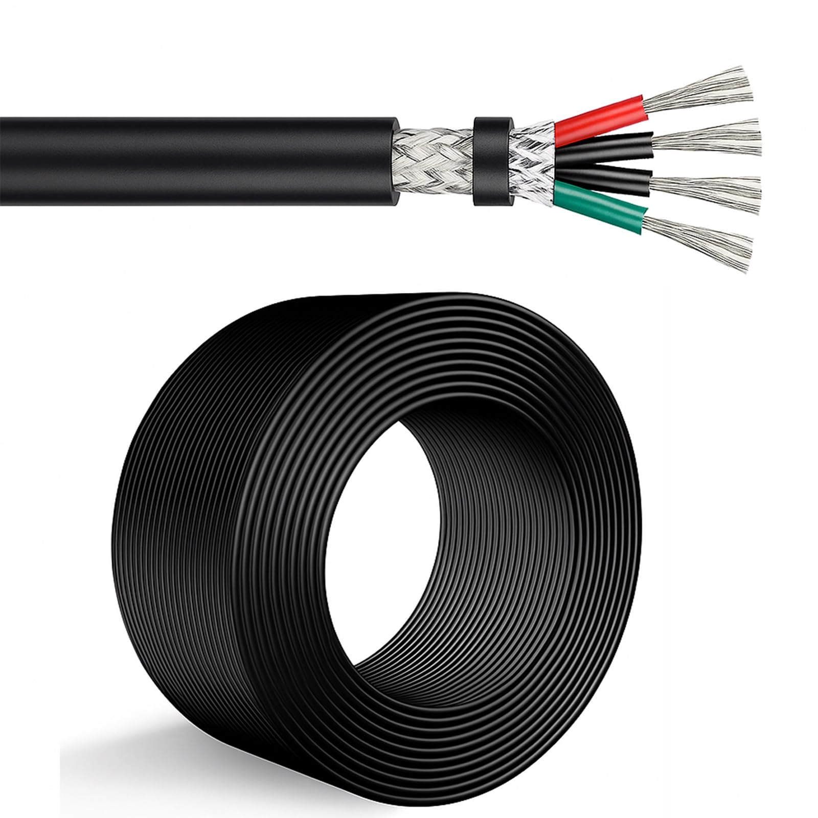 Cable Flexible Blindado De 4 Núcleos (25-100 Pies) – Cobre Estañado Y Lámina Aluminio, Calibre 28-14, VW-1, Ignífugo Con Cinta Aislante, for Automatización, Robótica Sistemas Audio(50ft,16AWG-4C)