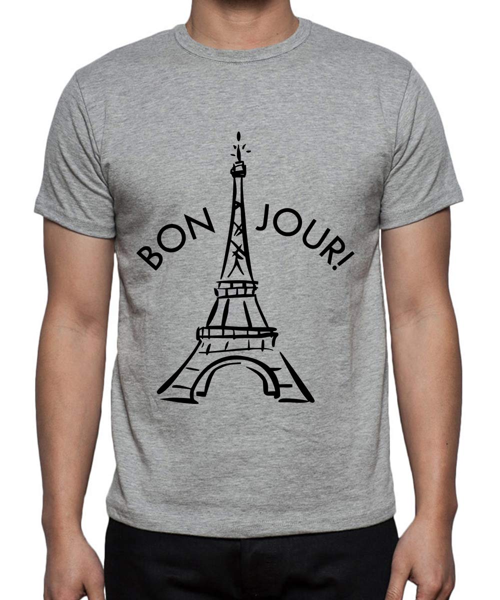 CaseriaMen's Round Neck Cotton Half Sleeved T-Shirt with Printed Graphics - Bonjour Paris