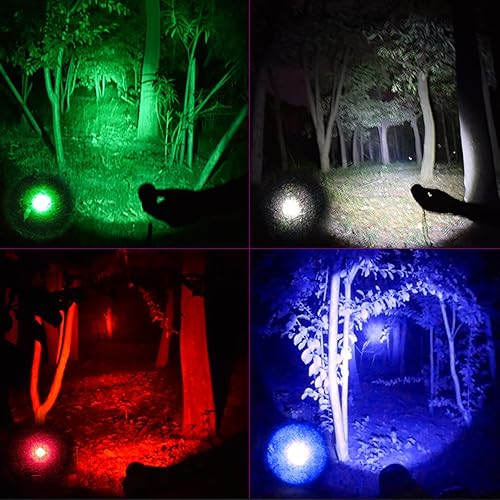 Miniatura 7 de Linterna recargable roja 4 en 1, linterna LED multicolor (blanco/rojo/azul/verde) con 4 modos, linterna con zoom de alto lúmenes para camping,