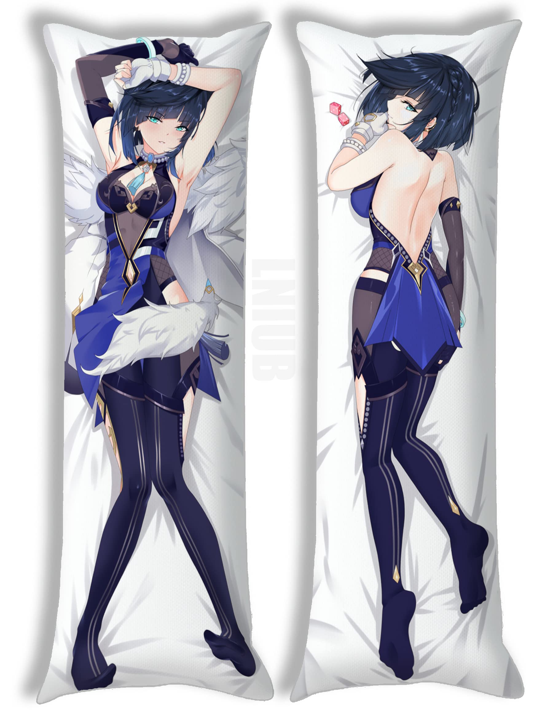 Genshin Impact Yelan Blue Body Pillowcase 6 Sizes Decorative Waifu Pillow Cover Couple Cushin Case Peach Skin Girlfriend Gift (70x23 in / 60x180 cm)
