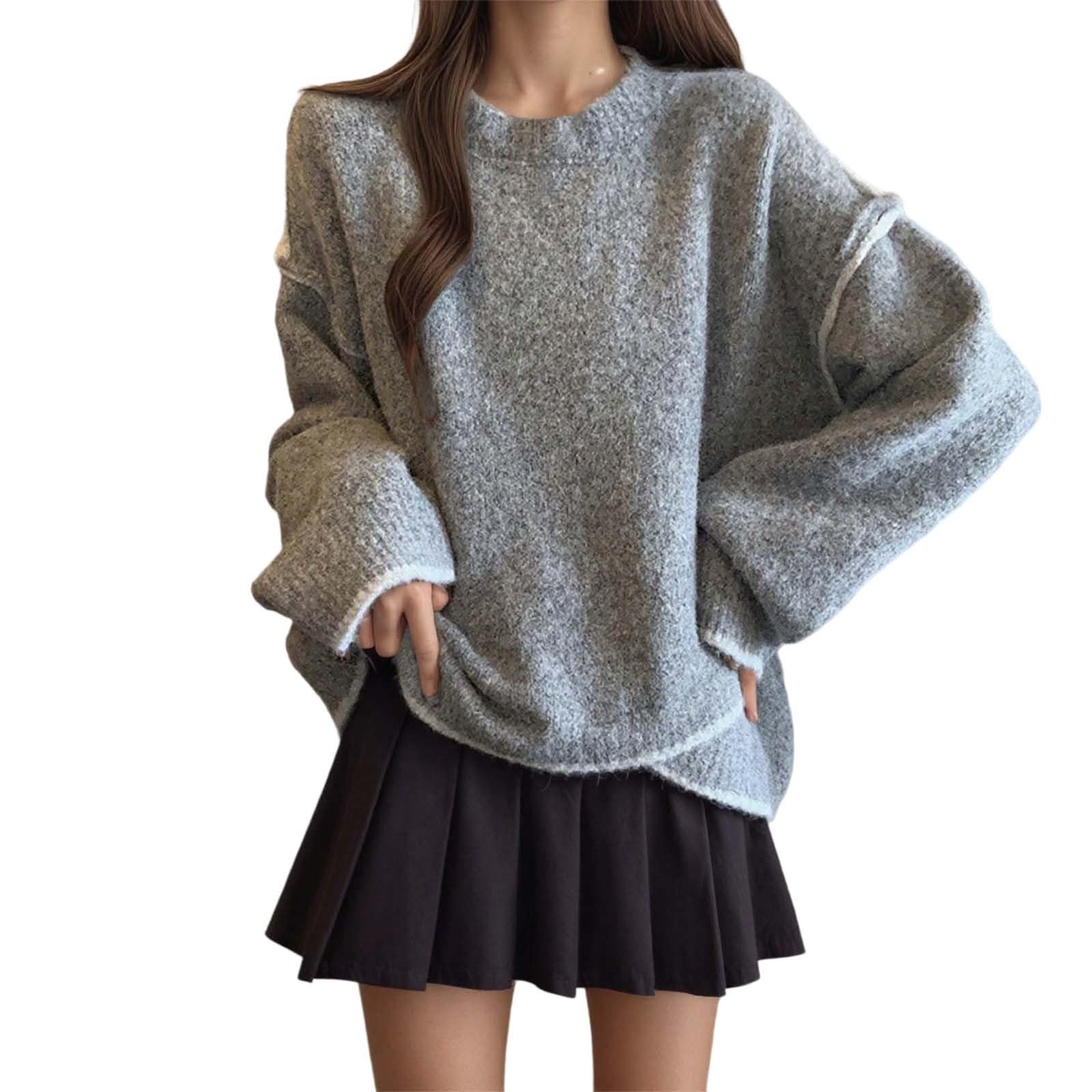 Womens Knit Sweater Pullover Loose Long Sleeve Comfortable Casual Warm Fashion Tops Lightwight Fall Winter Sweater Pullover